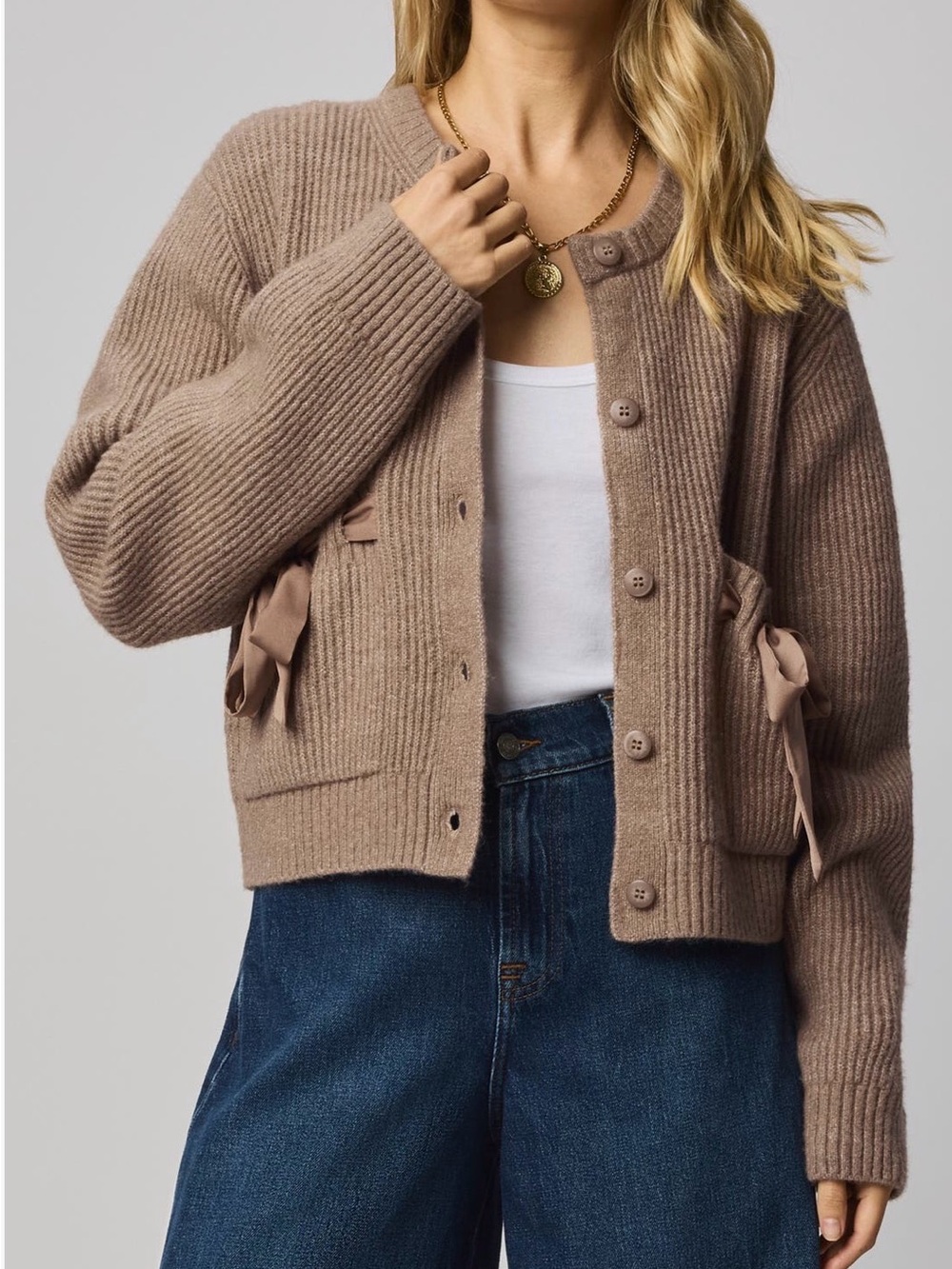 Splendid Stassi Satin Tie Cardigan in Macchiato Brown NWT Size Small Nordstrom